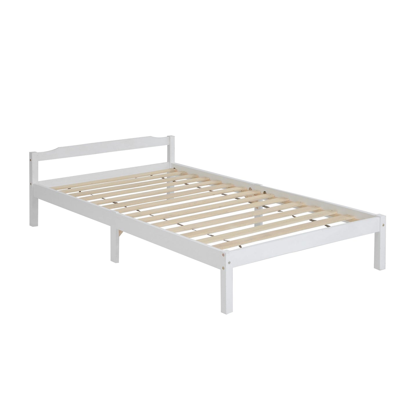 White wooden timber bed frame with surface detail shown