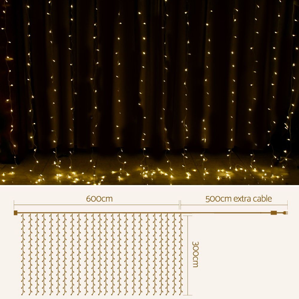 Christmas Curtain Lights 6X3M 600LED Warm White