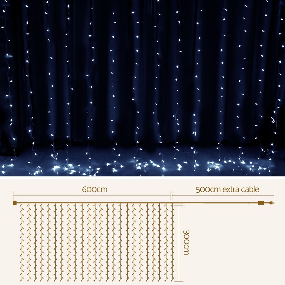 Christmas Curtain Fairy Lights 6x3M 600 LED - Party Wedding Cool White