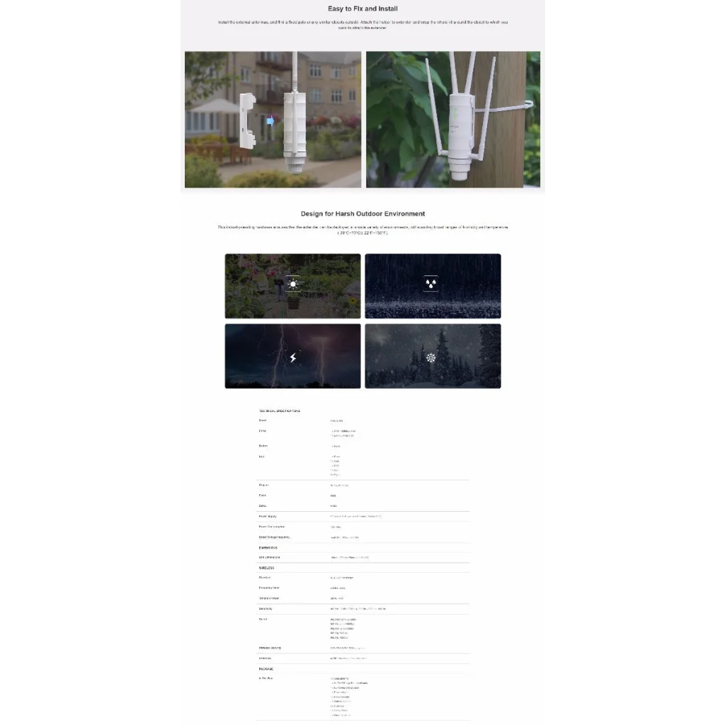 AC1200 High Power Outdoor Gigabit Wi-Fi Range Extender