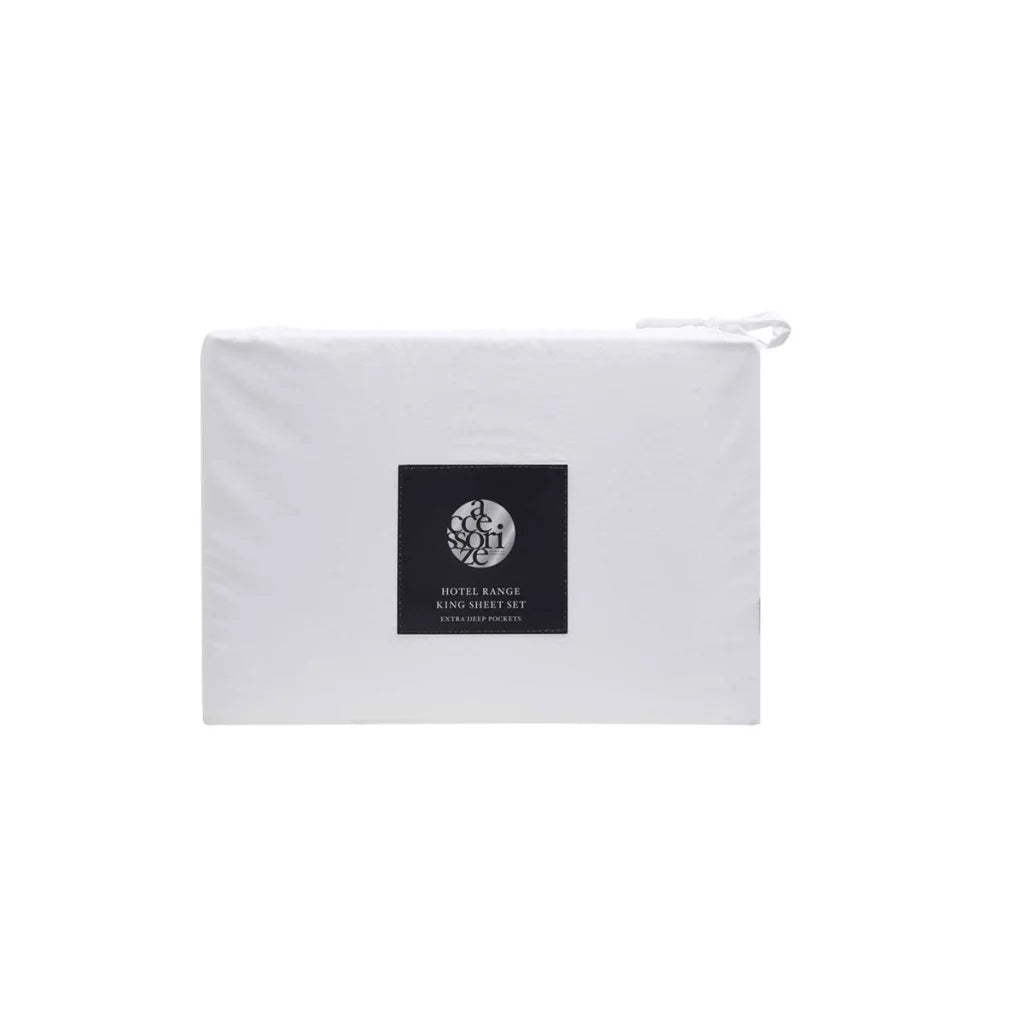 Accessorize Sheet Set Hotel Deluxe Cotton White Piped Super