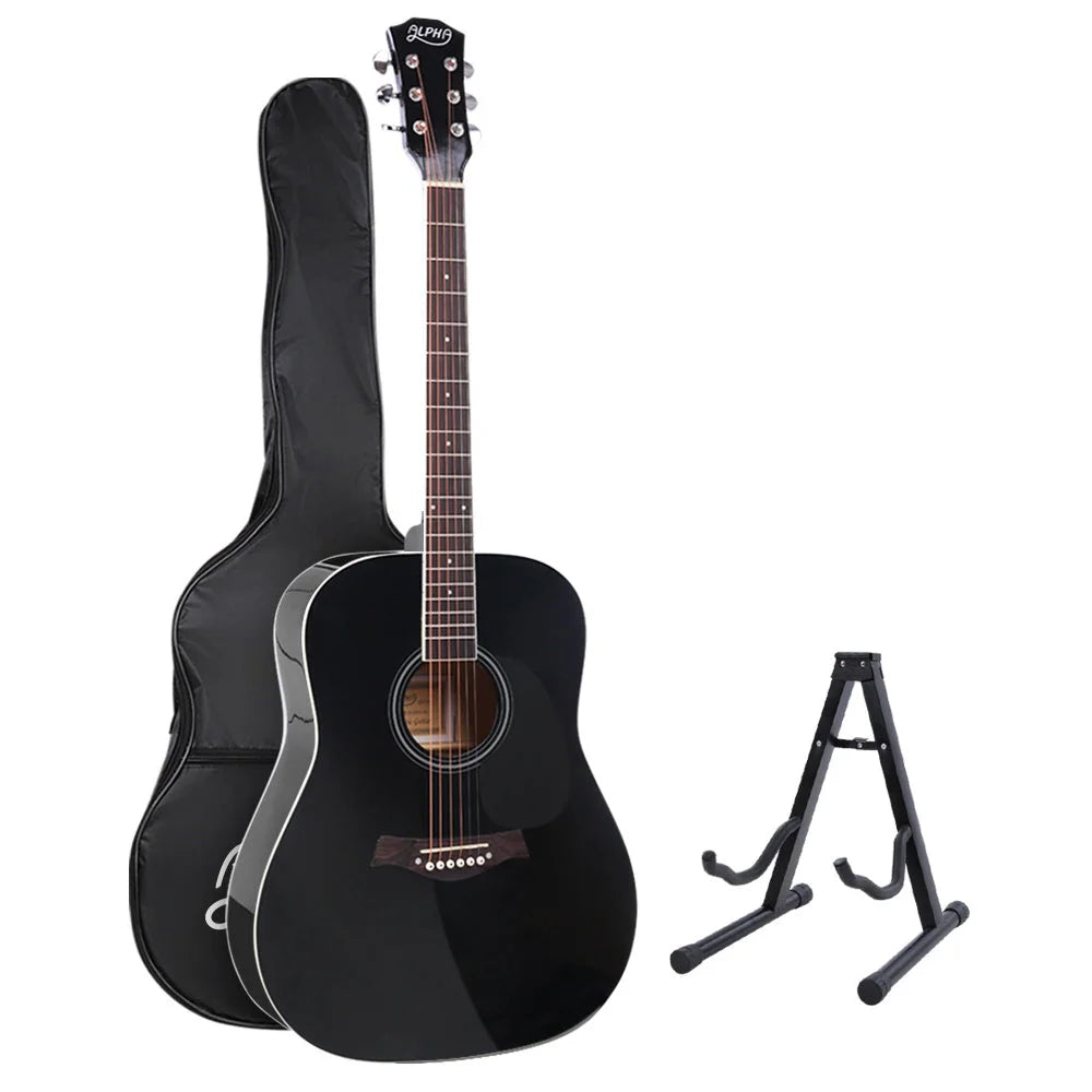 Black wooden acoustic guitar alpha with inch accessories