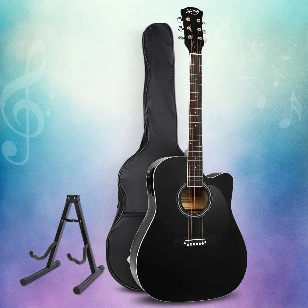 Acoustic Guitar Wooden Classical Full Size EQ Capo Black