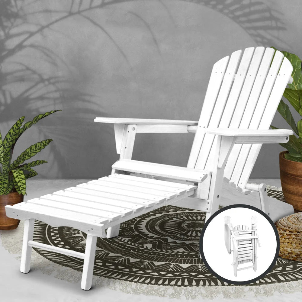 Adirondack Beach Chair with Ottoman White - Outdoor