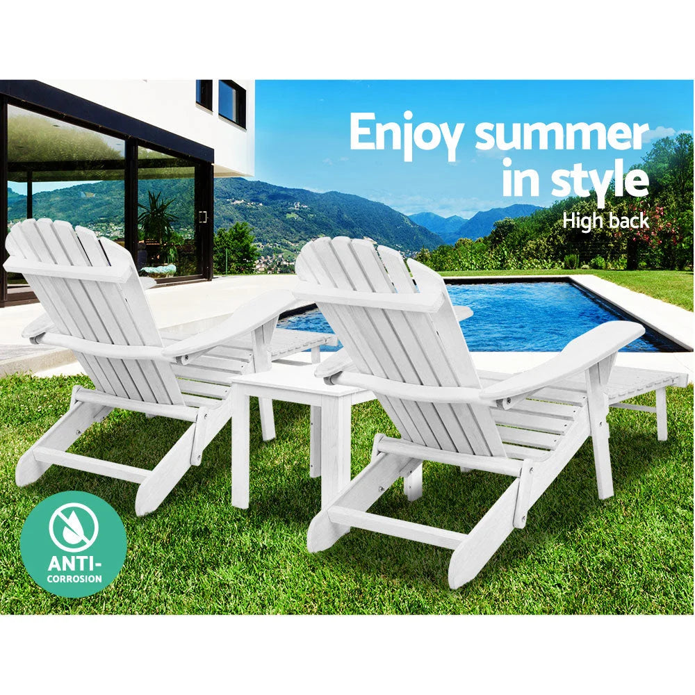 Adirondack Lounge Beach Chair Set 3-Piece - White - Outdoor
