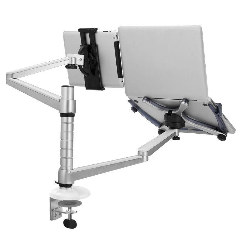Adjustable Aluminum Double Arm Tablet Stand - Universal Rotation