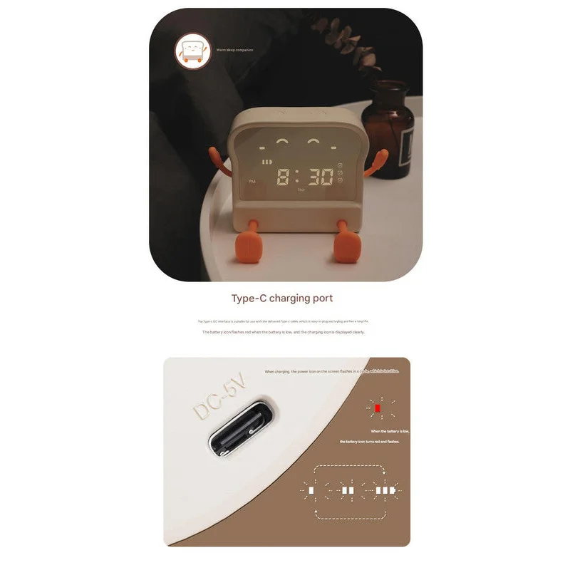 Adorable Toast-Shaped Digital Alarm Clock with Night Light