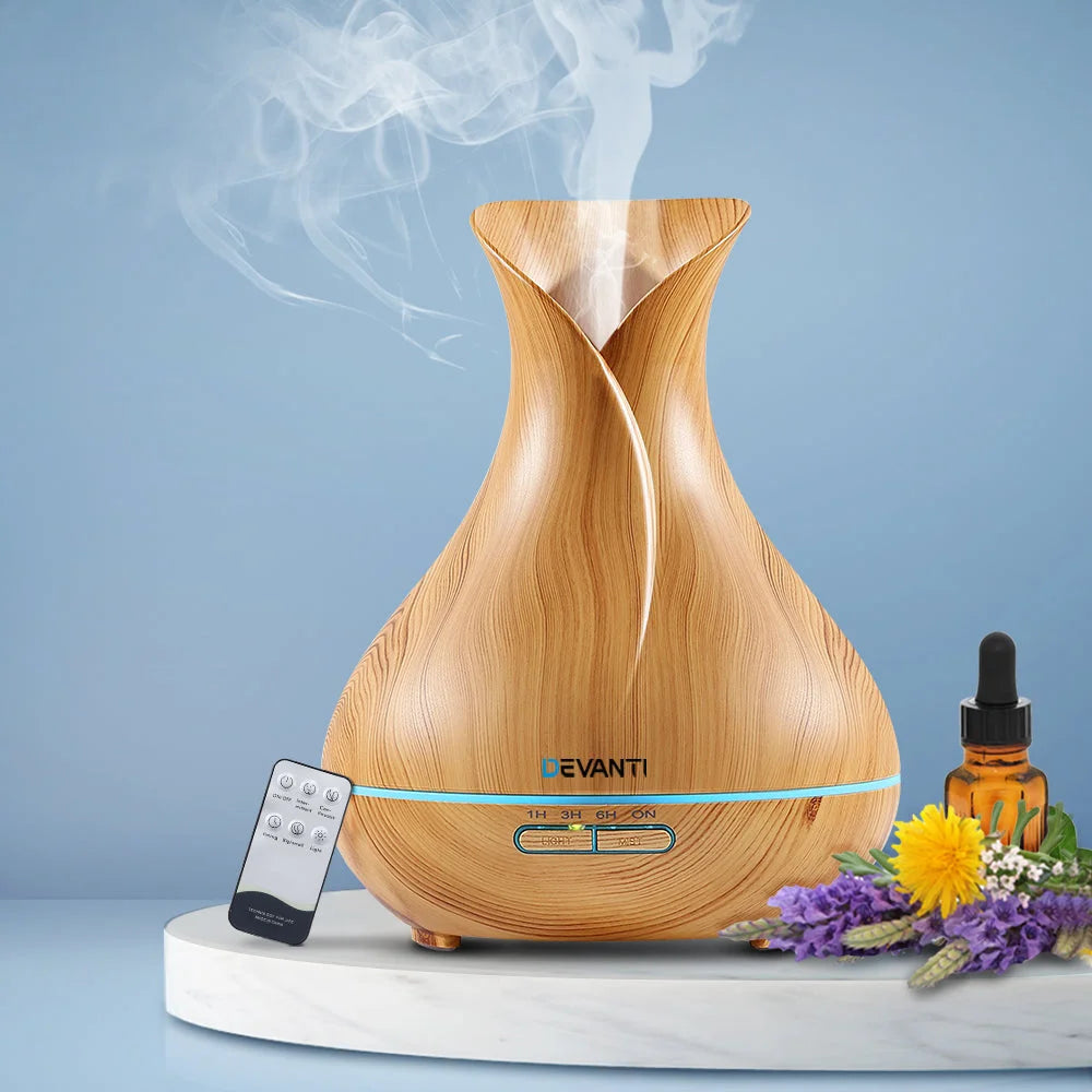 Aroma diffuser remote with size cues and product form
