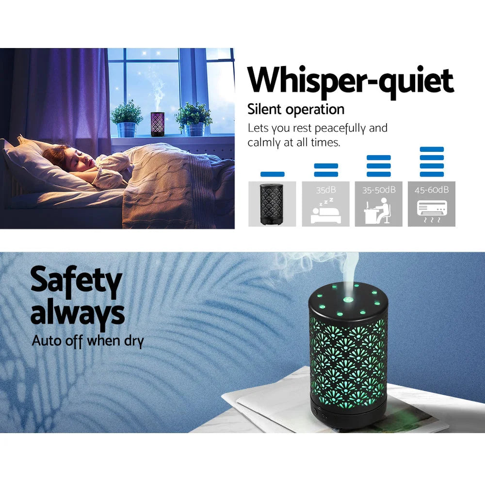 Black metal 100ml aroma diffuser aromatherapy with colour matched pieces and support fittings