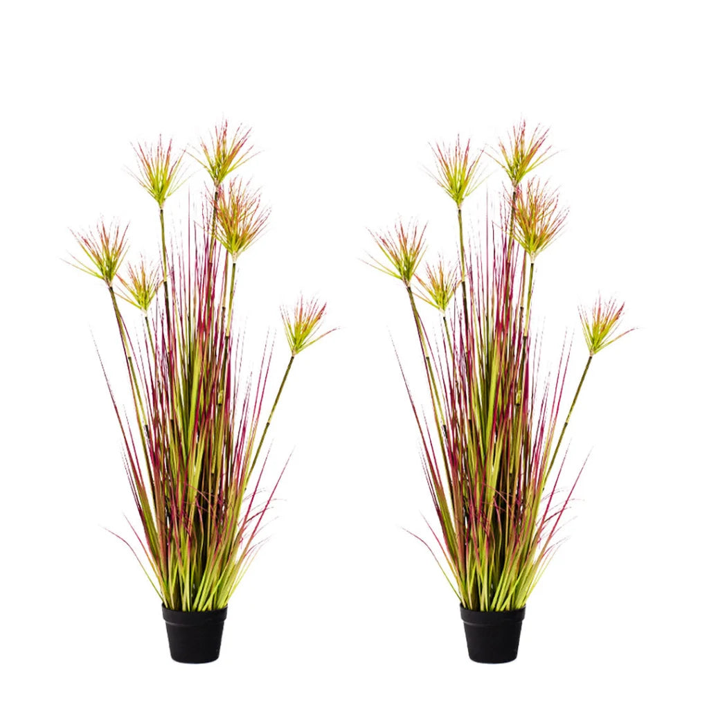 Artificial Indoor Potted Papyrus Plant Tree Set Premium 2X 120cm Purple-Red Fake Simulation Decorative
