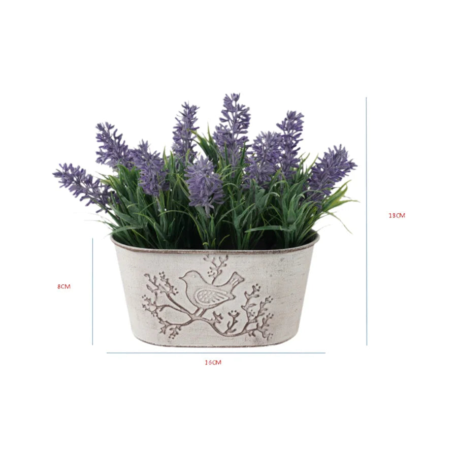 Artificial Lavender Plant in Oval Pot w Bird 22cm - Home &