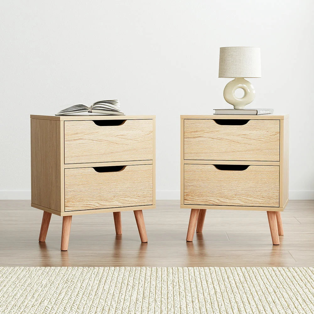 Artiss 2 x Bedside Table 2 Drawers - BODEN Pine - Furniture