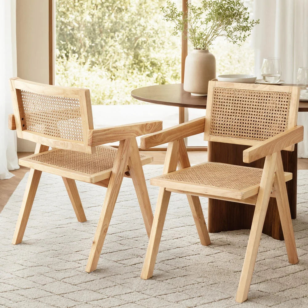Wooden rattan dining chairs seat with lower support frame and fitted legs