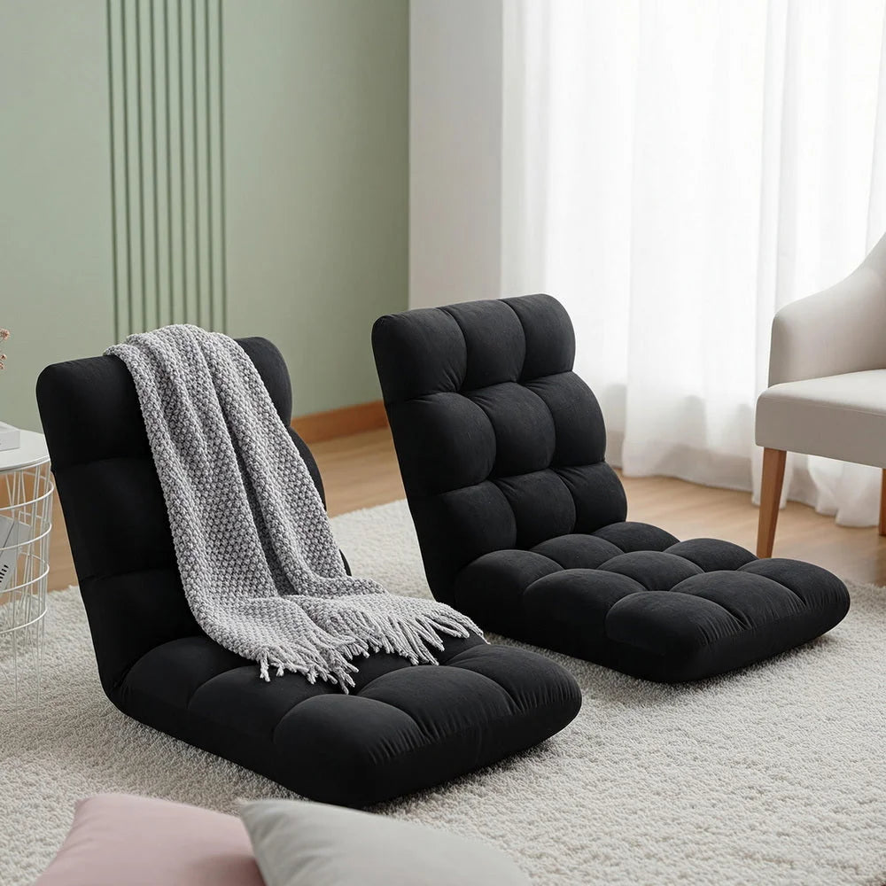Lounge sofa bed with pack contents and accessory layout