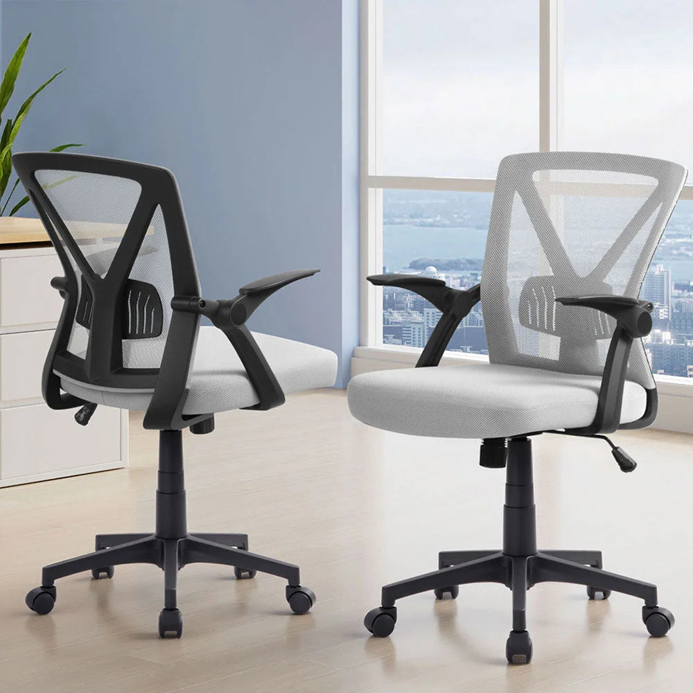 Artiss 2x Mesh Office Chair Mid Back Grey - Furniture >