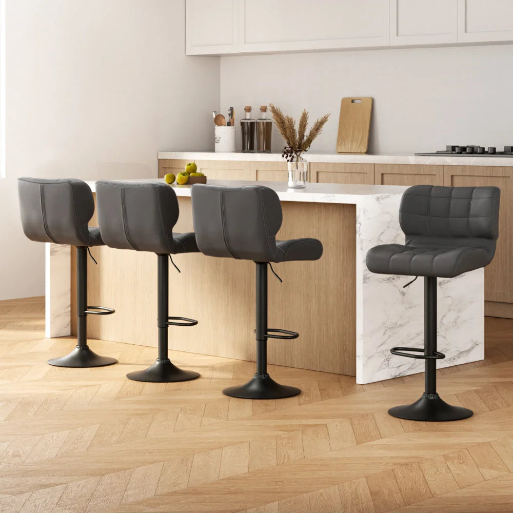 Artiss 4x Bar Stools Gas Lift Leather Padded Grey