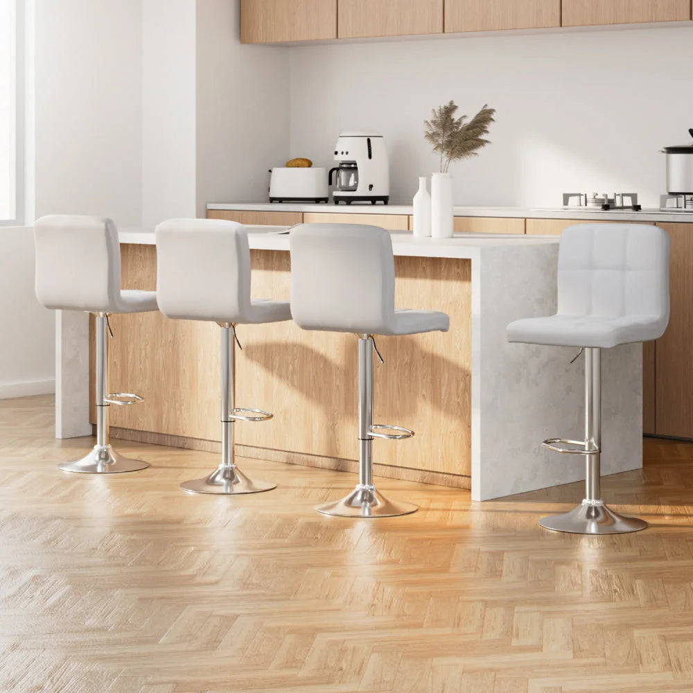 Artiss 4x Bar Stools Leather Gas Lift White - Furniture >
