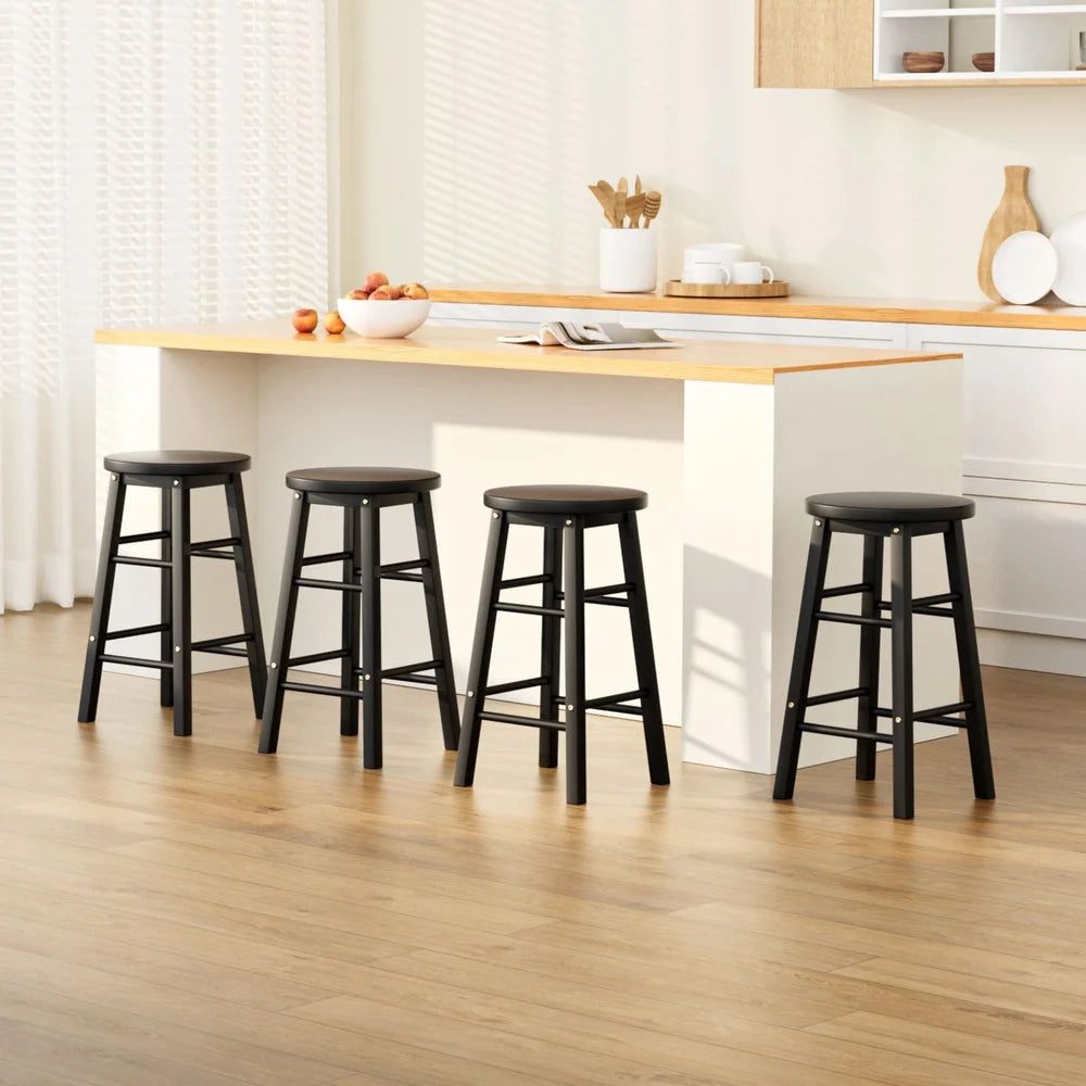 Artiss 4x Bar Stools Round Chairs Wooden Black - Furniture