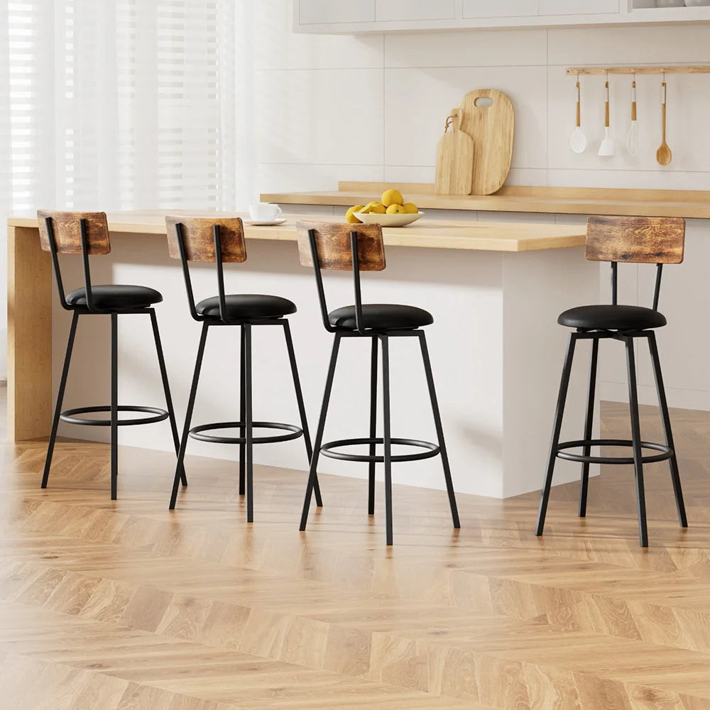 Artiss 4X Industrial Bar Stools Upholstered Counter Chairs
