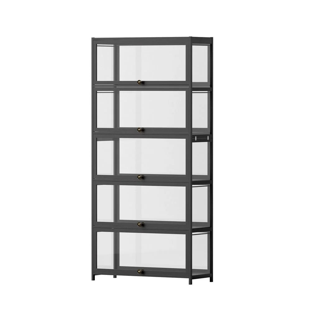 Artiss 5-Tier Display Cabinet Storage Bookshelf Clear Shelf Black from Home My Garden