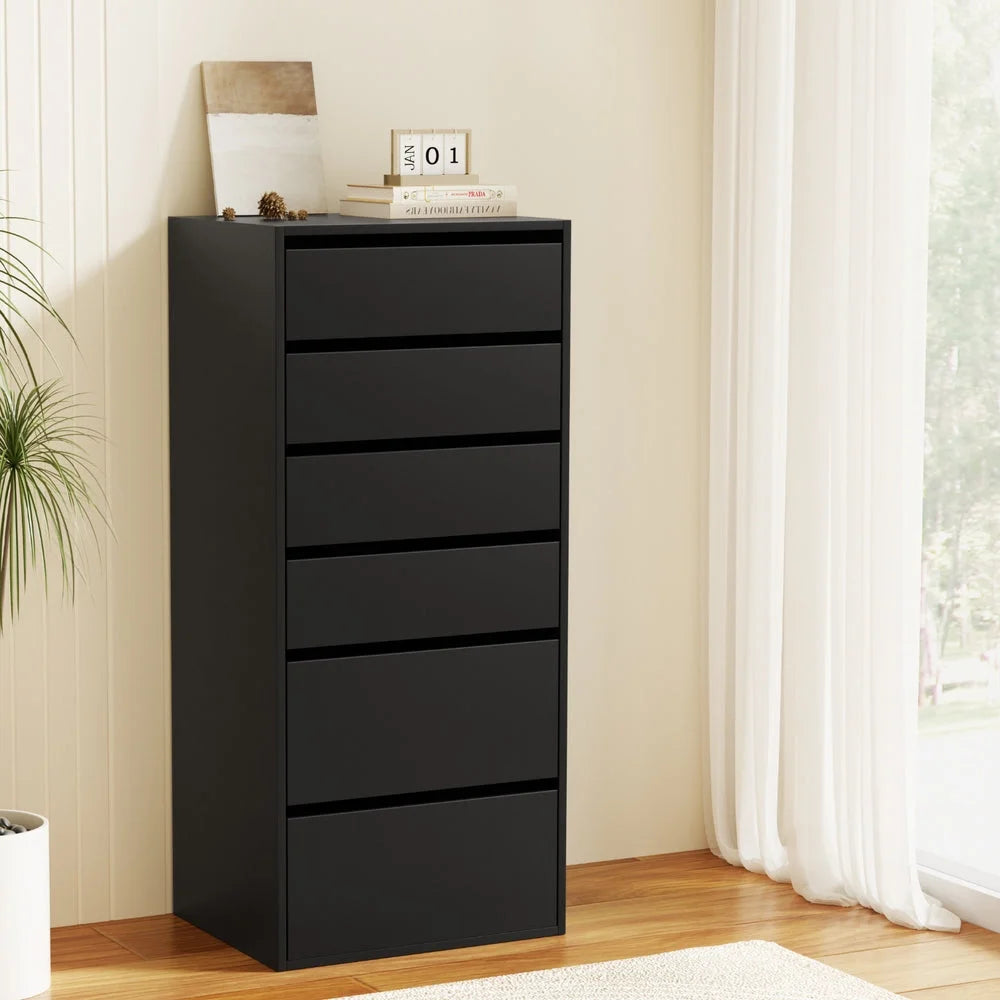 Artiss 6 Chest of Drawers Dresser Tallboy Black - Furniture