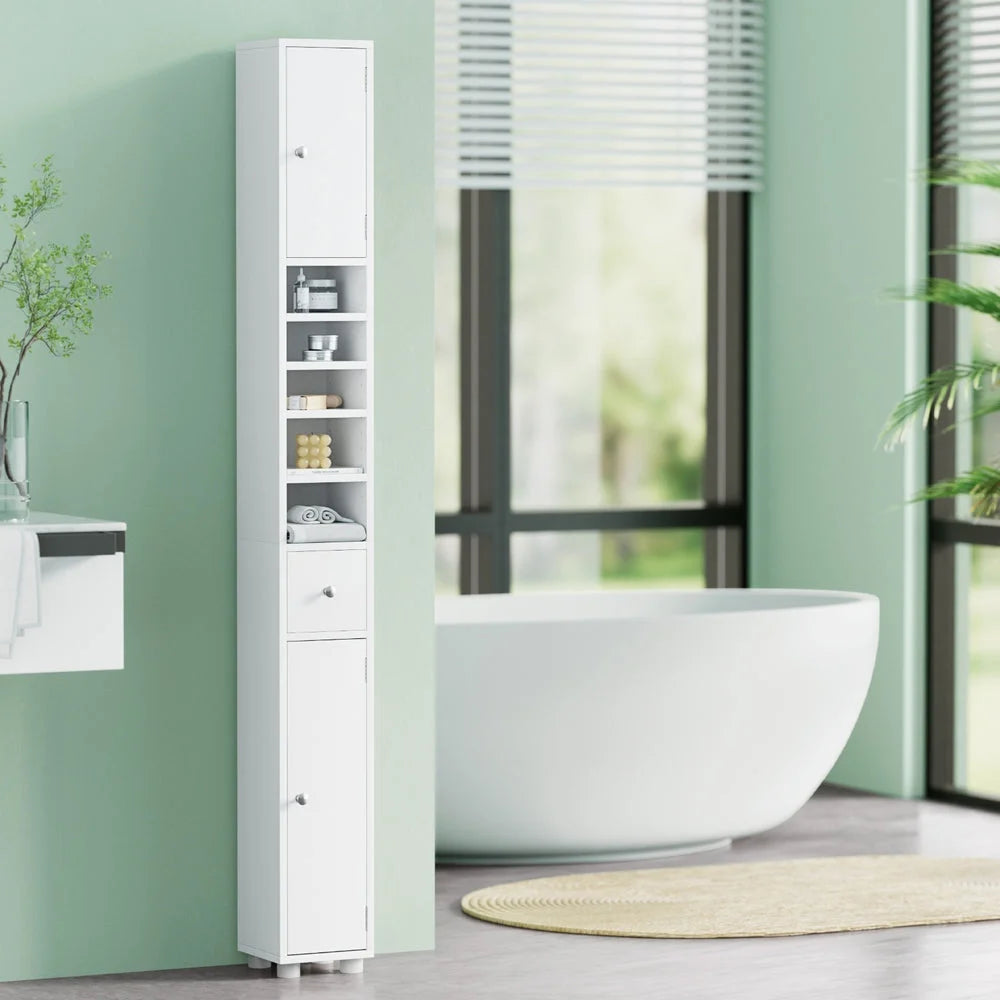 Linen 180cm storage cabinet with handles and internal shelves