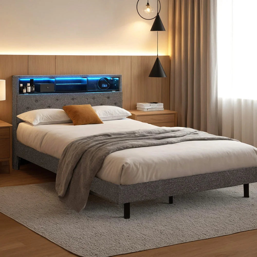 Artiss Bed Frame King Single Size LED Mattress Base
