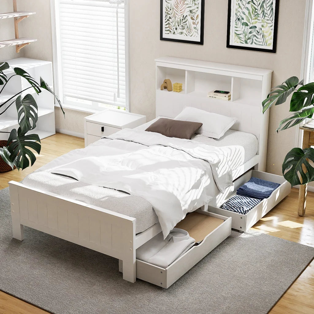 Artiss Bed Frame King Single Size Wooden with 2 Storage