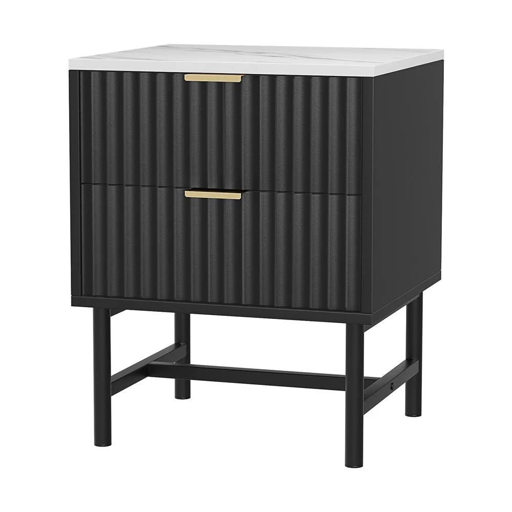 Artiss Bedside Table 2 Drawers - Black - Furniture >