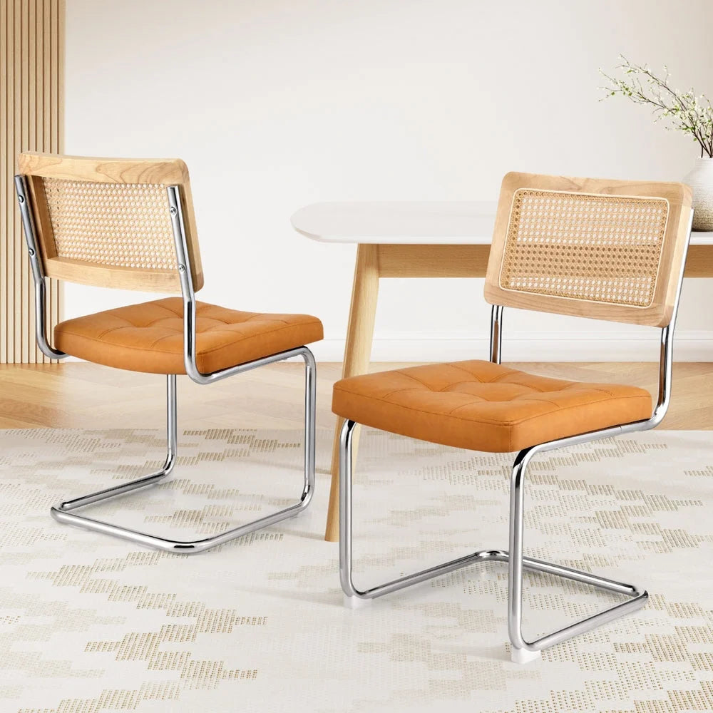 Artiss Dining Chairs Set of 2 PU Leather Rattan Cantilever