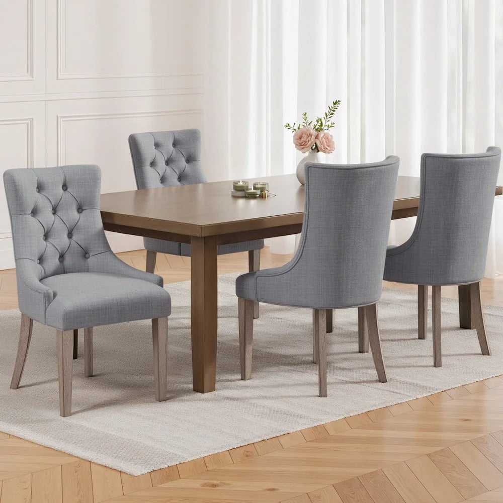 Chairs Set 4 Linen French Provincial Dining Grey
