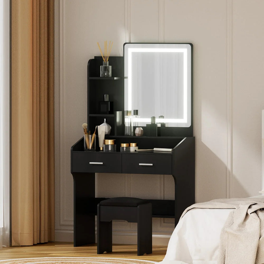 Artiss Dressing Table Set Stool Led Black - Furniture >