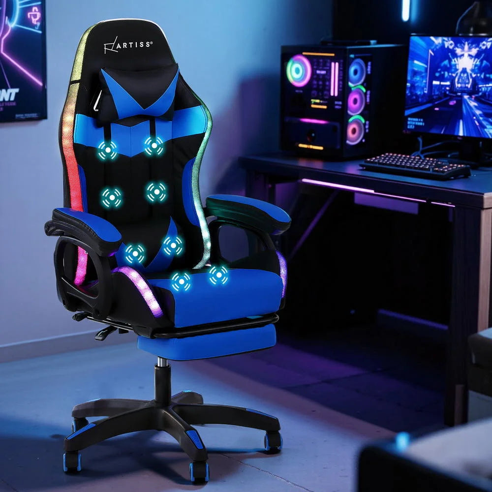 Artiss Gaming Office Chair 12 RGB LED Massage Computer Work