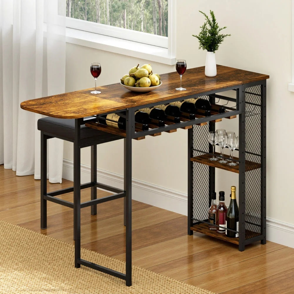 Artiss Industrial Bar Table with Wine Rack Built-in Cup