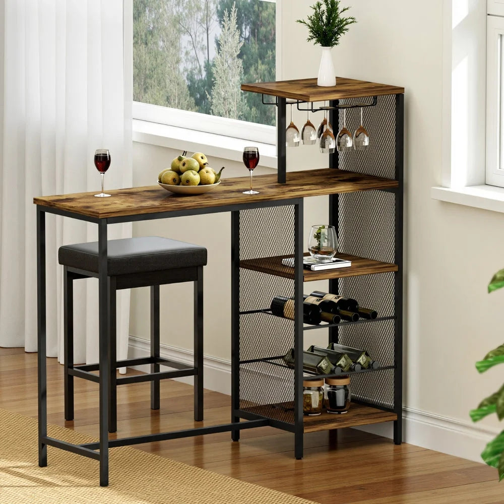 Walnut 122cm storage rack with surface detail shown
