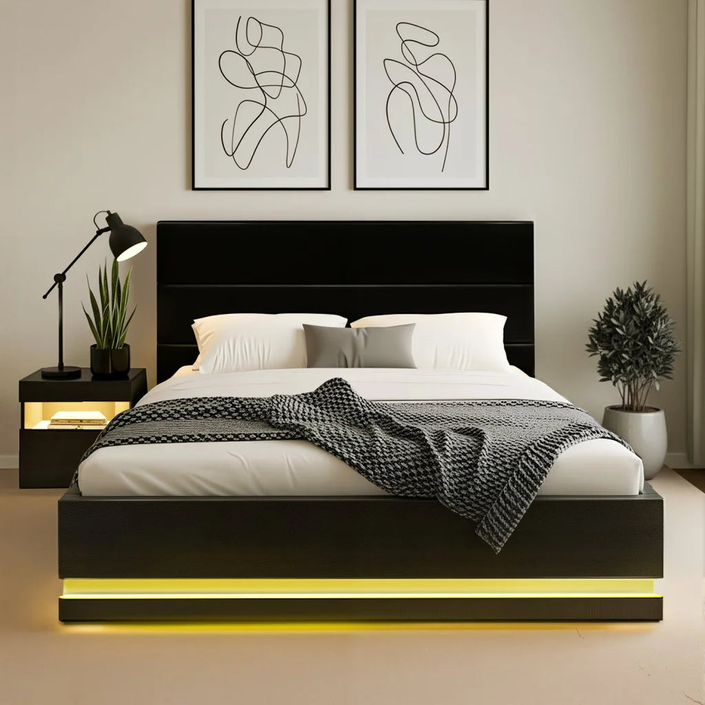Bed frame with rgb led double beside colour