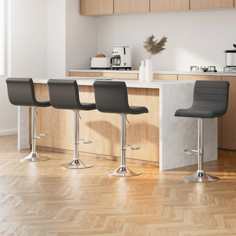 Artiss Set of 4 PU Leather Lined Pattern Bar Stools- Grey