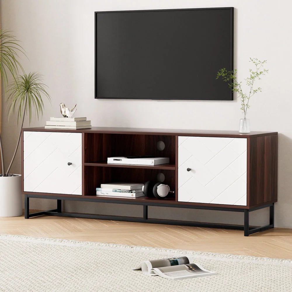 TV unit storage with storage shelves and support legs