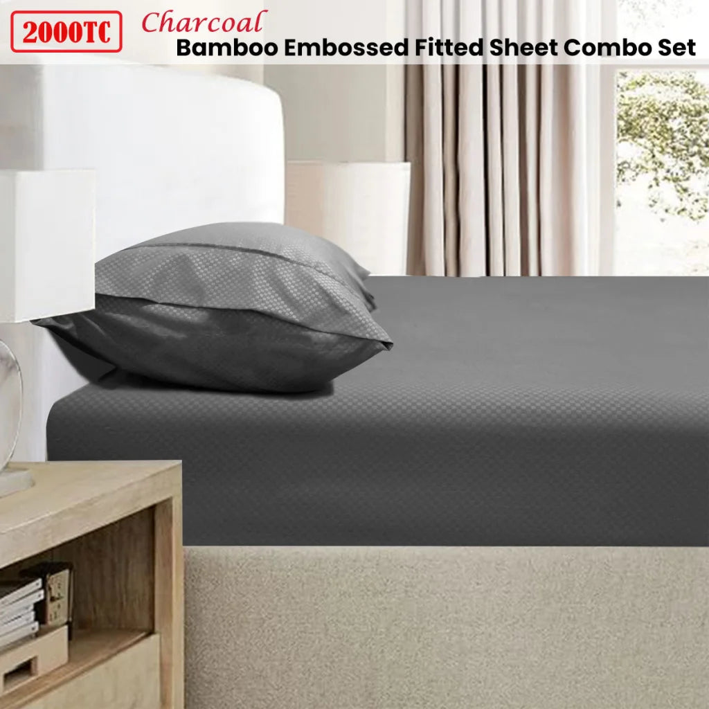 Bamboo Fitted Sheet Combo Set Ramesses 2000TC Embossed