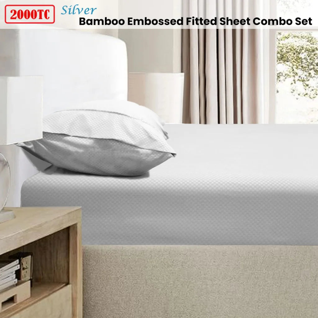 Bamboo Fitted Sheet Combo Set Ramesses 2000TC Embossed