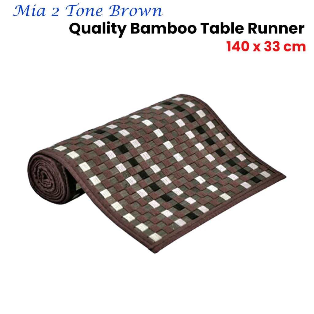 Bamboo Table Runner Mia 2 Tone Brown 140x33cm - Home &