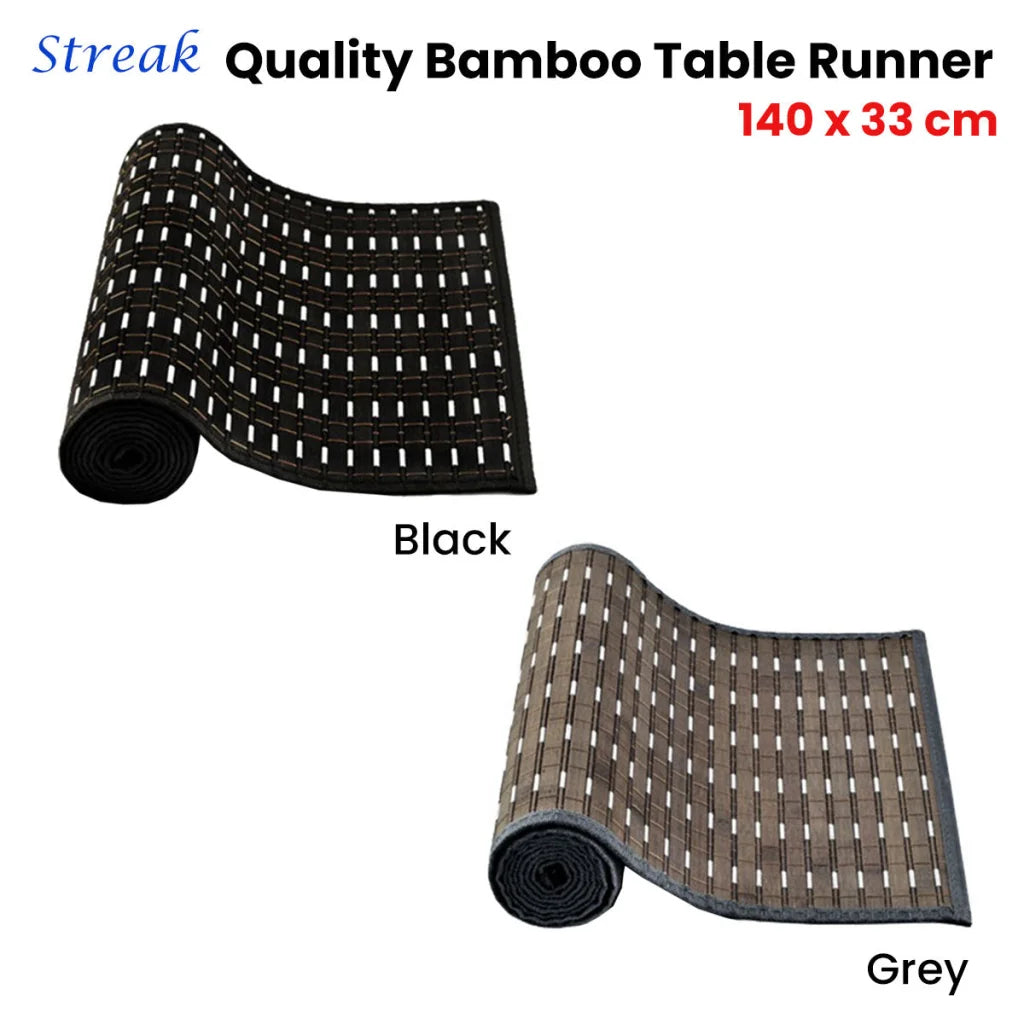 Bamboo Table Runner Streak 140x33cm - Black Silver - Home &