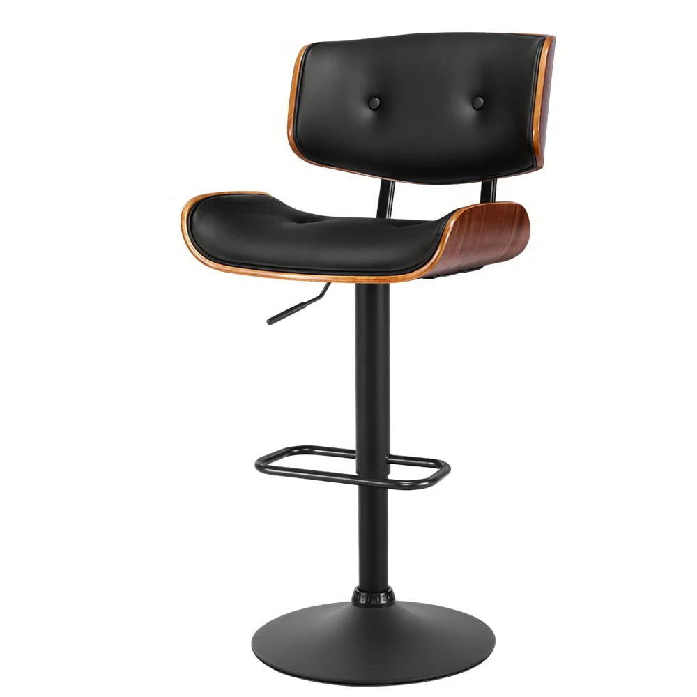 Bar Stool Gas Lift Wooden PU Leather - Black and Wood - Bar