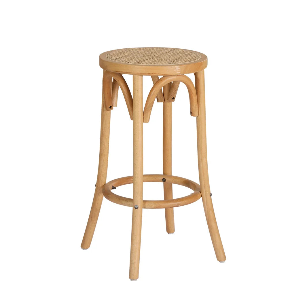 Bar Stool with Rattan Seat and Wooden Frame