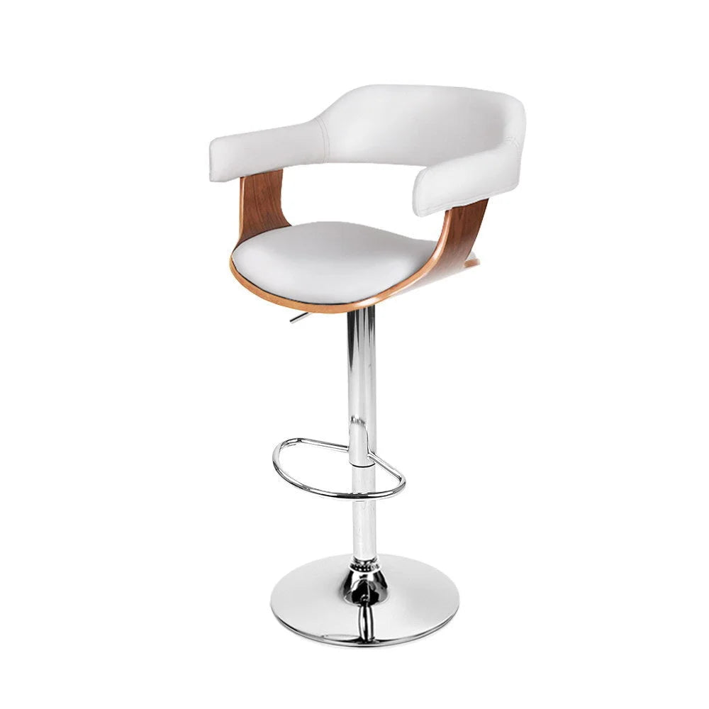 Bar Stool Wooden PU Leather - White and Chrome - Bar Stools