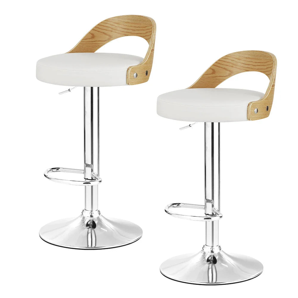Bar Stools Set of 2 Adjustable Leather Padded
