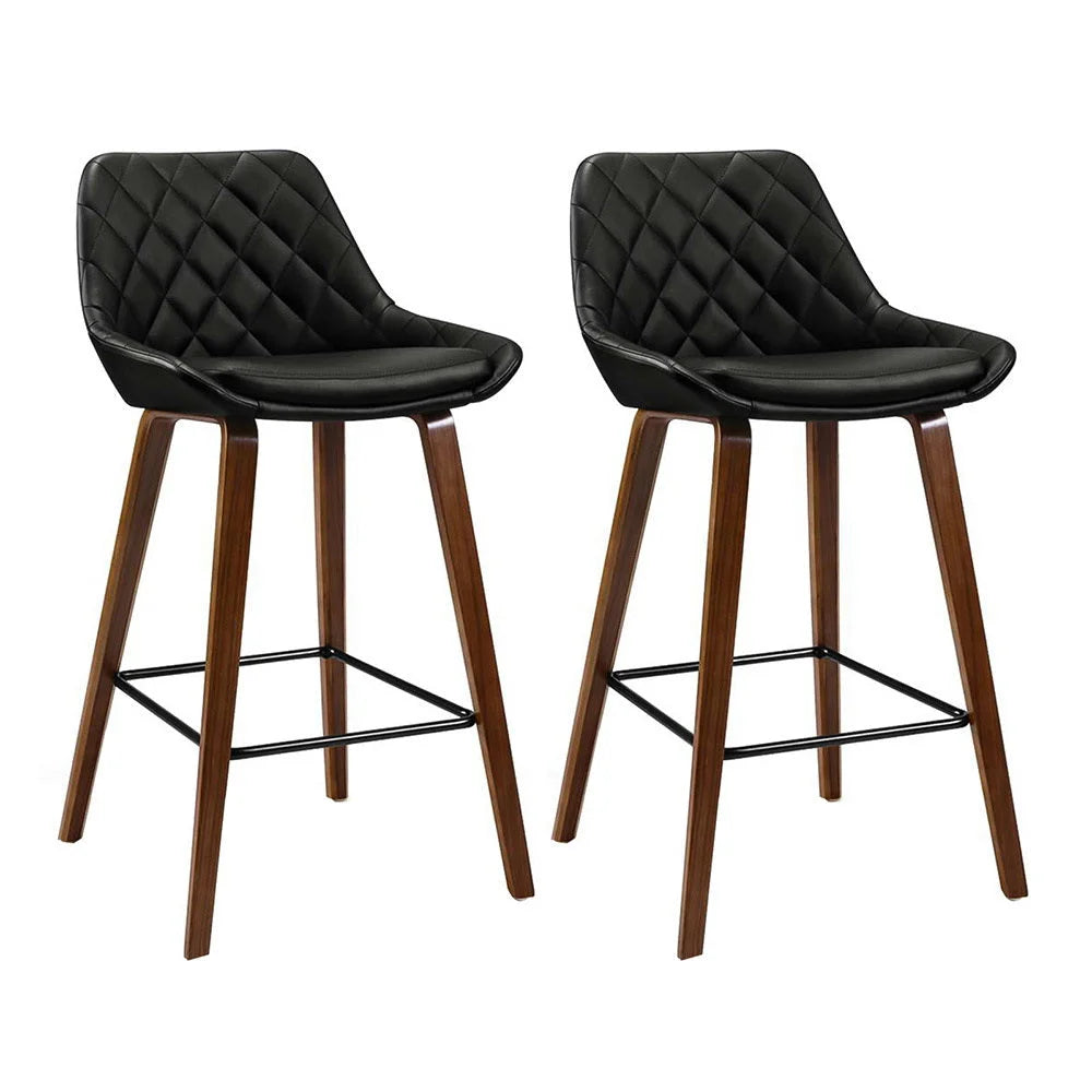 Bar Stools Set of 2 Bentwood PU Leather Diamond Pleat