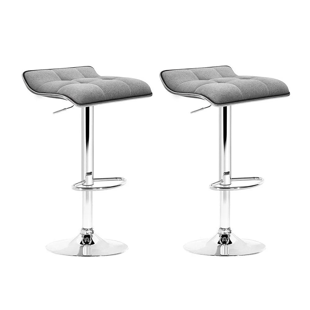 Bar Stools Set of 2 Fabric Swivel - Grey Chrome - Bar