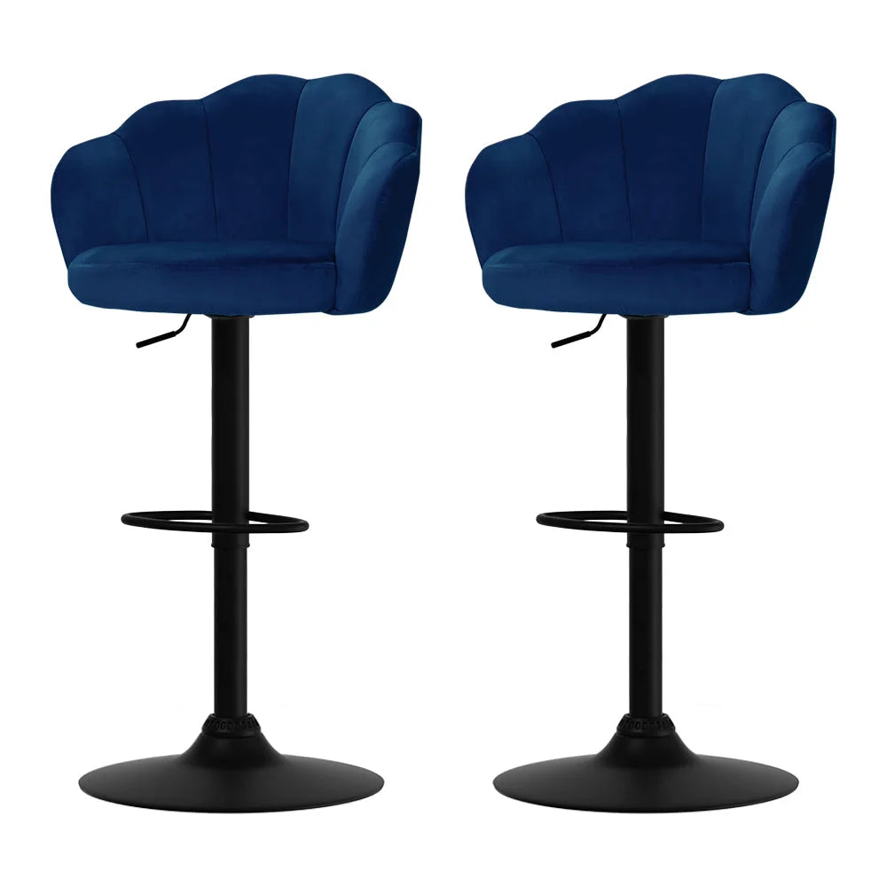 Bar Stools Set of 2 Gas Lift Velvet - Blue