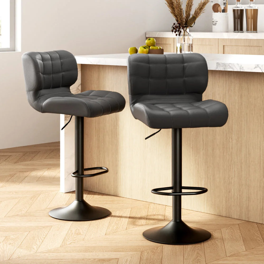 Bar Stools Set of 2 Kitchen Gas Lift Plush PU Leather